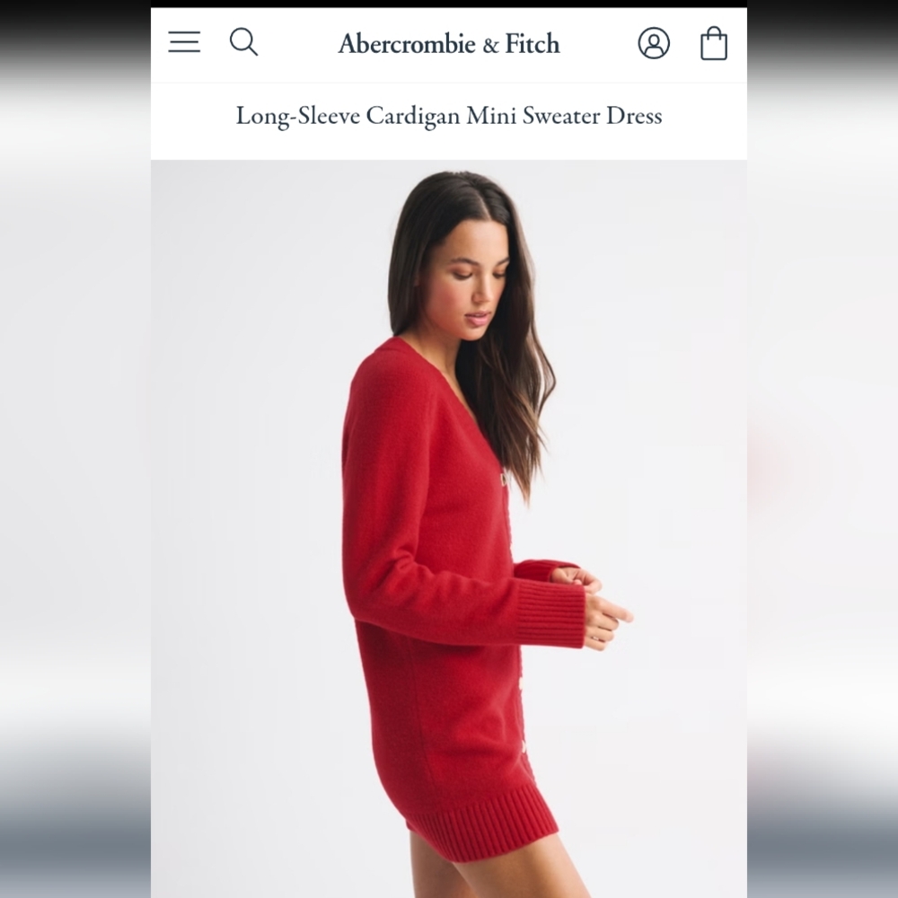 Abercrombie & Fitch Long-Sleeve Cardigan Mini Sweater Dress RED XS